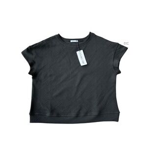 Double Take Black Textured Geometric Knit Boxy Cap Sleeve Top NWT Womens Large